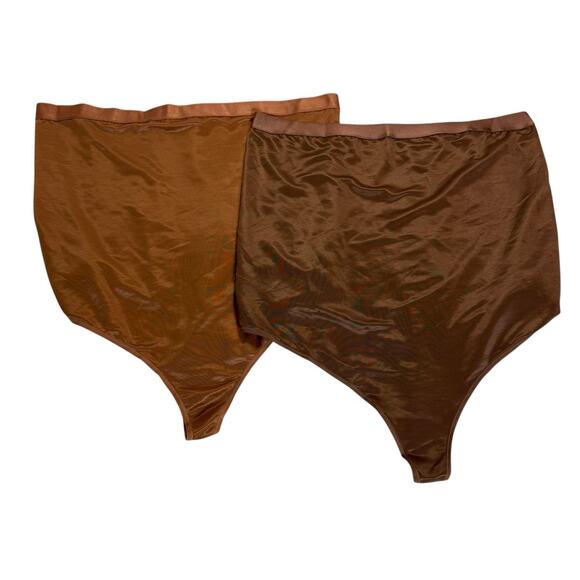 Skims‎ Seamless Sculpt High-Waisted Thong Satin Lot of 2 Size 4X Brown - Picture 1 of 8